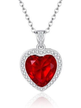 Dainty Ruby Red Heart Pendant Necklace for Women | Unique Gift for Her, 18" + 2